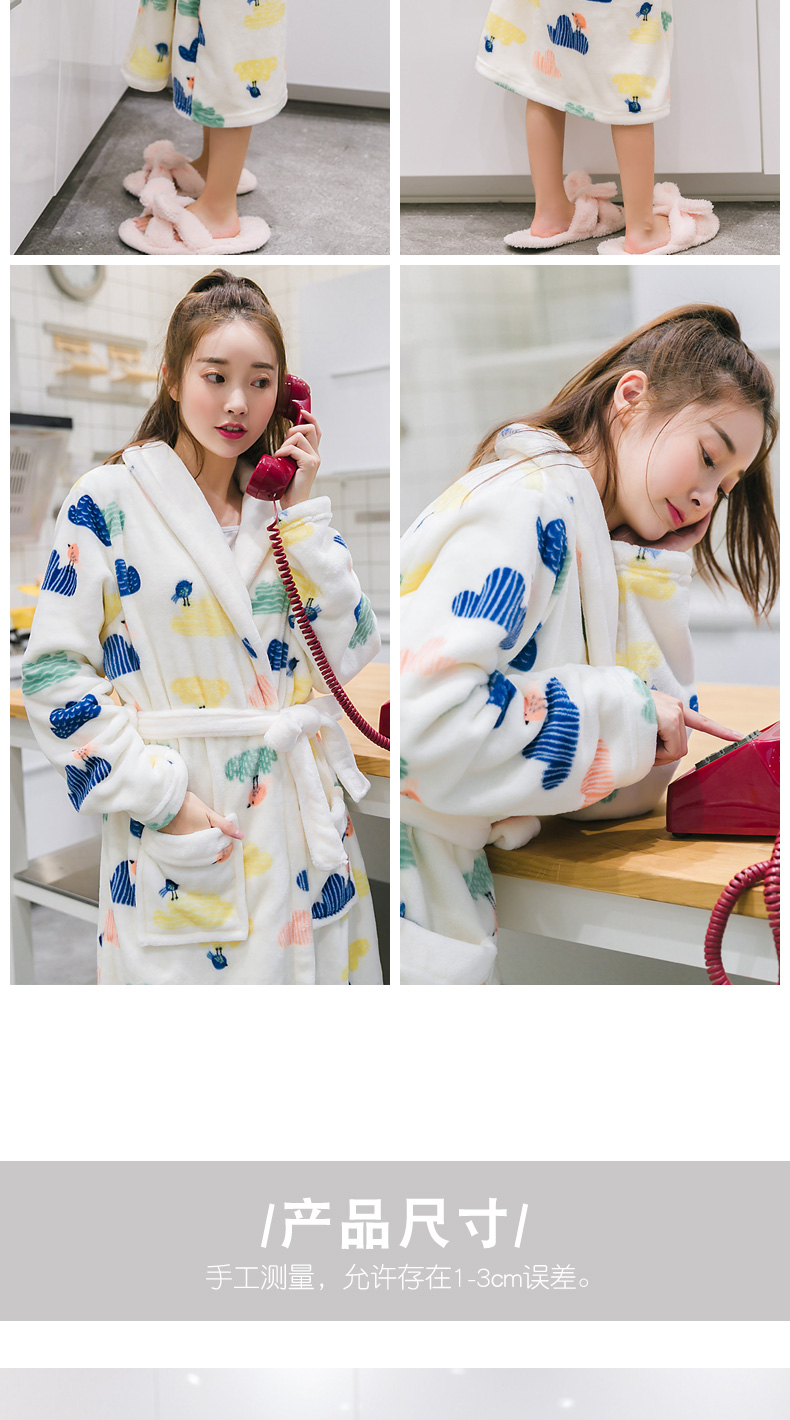 Flannel cha-con áo choàng nữ mùa thu và mùa đông dày ấm áp áo choàng tắm trẻ em lông cừu san hô dài áo choàng tắm đồ ngủ đồ ngủ phi bóng
