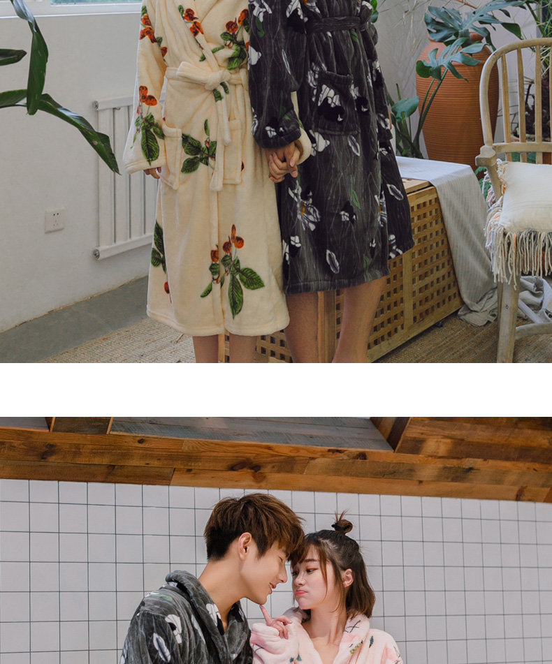 Gegemi mùa thu và mùa đông dài cặp vợ chồng flannel áo ngủ nữ đàn ông dày lên ấm áp áo choàng lông cừu san hô áo tắm shop đồ ngủ cao cấp