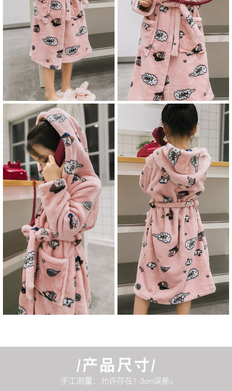 Gegemi mới dày flannel cha mẹ-con áo choàng mẹ và con gái mùa thu và mùa đông san hô lông cừu áo tắm áo tắm vay ngu