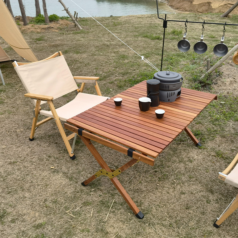 Four Seasons Fox Walnut Egg Roll Table Solid Wood Outdoor Multifunctional Rectangular Portable Table Foldable