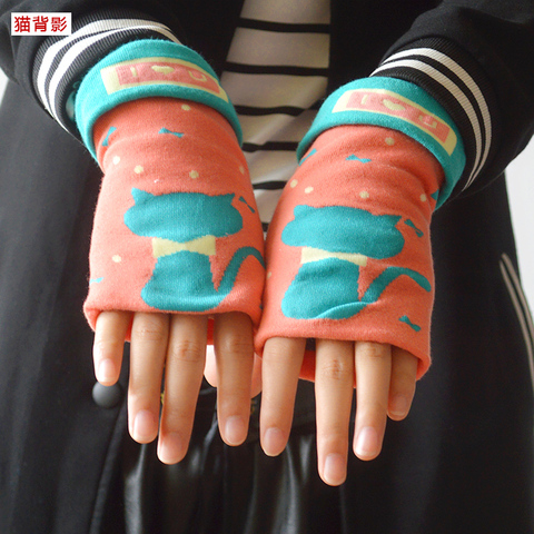 韩版半指手套女冬季露指骑车针织保暖手套优惠券