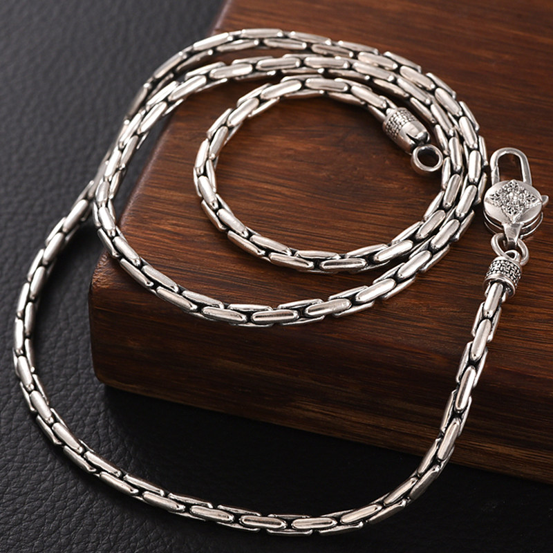 Luotai old silversmith 925 silver bamboo necklace men's tide wild vintage Thai silver jewelry personality silver chain gift