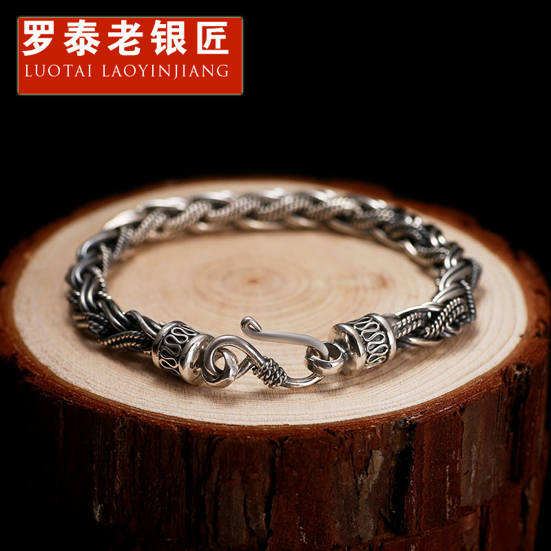 Luotai Old Silversmith 925 Silver Hand-Woven Bracelet for Men and Women, Retro Thai Silver High-End Snake Year Hand Jewelry Luotai Old Silversmith 925 Silver Hand-Woven Bracelet for Men and Women, Retro Thai Silver High-End Snake Year Hand Jewelry
