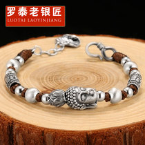 Rotai Old Silversmith 999 Pure Silver Buddha Head Braided Bracelet Mens Tidal Niche Design Sensation Retro National Wind Ornaments