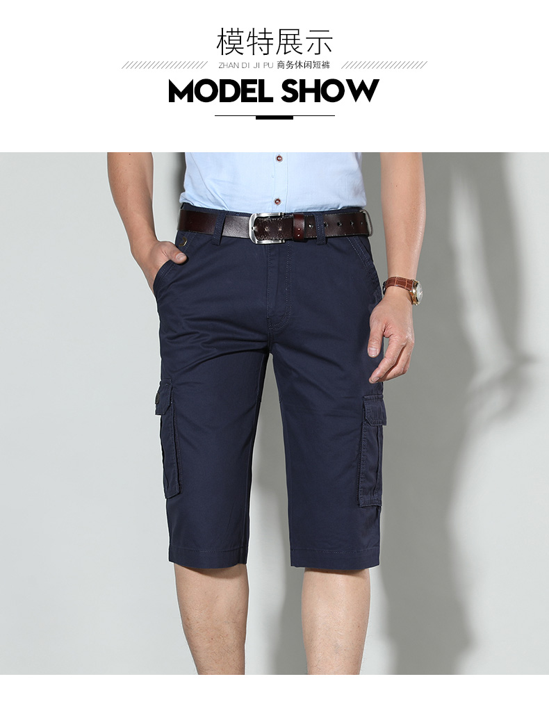 Cắt quần nam quần short mùa hè phần mỏng cotton trung niên cao eo đa túi overalls kích thước lớn lỏng người đàn ông giản dị của quần
