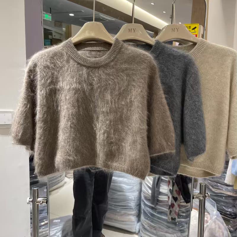 8085 Genuine Autumn New Fashion Round Neck Long Sleeve Loose Slimming Short Knit Sweater for Petite Women 8085 Genuine Autumn New Fashion Round Neck Long Sleeve Loose Slimming Short Knit Sweater for Petite Women