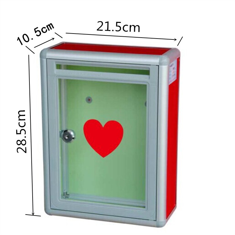 Pingtou S has a love box Aluminum alloy wrapping edge transparent donation box Donation box Letter report opinion convenience box