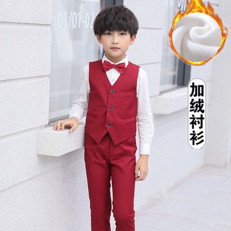 Trẻ em áo sơ mi phù hợp với áo giáp ba mảnh phù hợp với màu tím boy đàn piano showsuit boy hoa con chiếc váy nhỏ chủ.