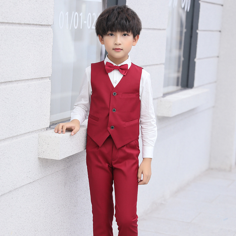 Trẻ em áo sơ mi phù hợp với áo giáp ba mảnh phù hợp với màu tím boy đàn piano showsuit boy hoa con chiếc váy nhỏ chủ.