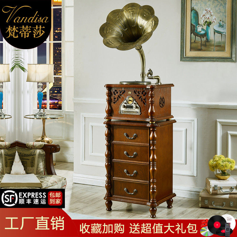 Van Tisha Classical grammaine machine home European-style living room solid wood black adhesive record machine old nostalgic electric record machine speaker