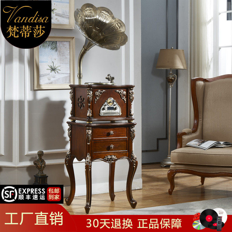 Sanskrit new vintage solid wood old vintage retro grammaine machine antique black glue record machine European-style living room classical electric record machine