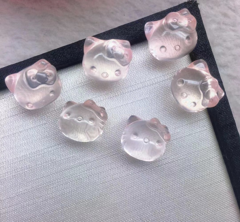 Natural Pink Crystal Kitty Cute Cartoon Cat Pendant Necklace Charm DIY Bracelet Accessory Natural Pink Crystal Kitty Cute Cartoon Cat Pendant Necklace Charm DIY Bracelet Accessory