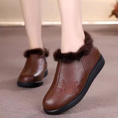 【天意伦】真皮加绒老人棉鞋妈妈鞋