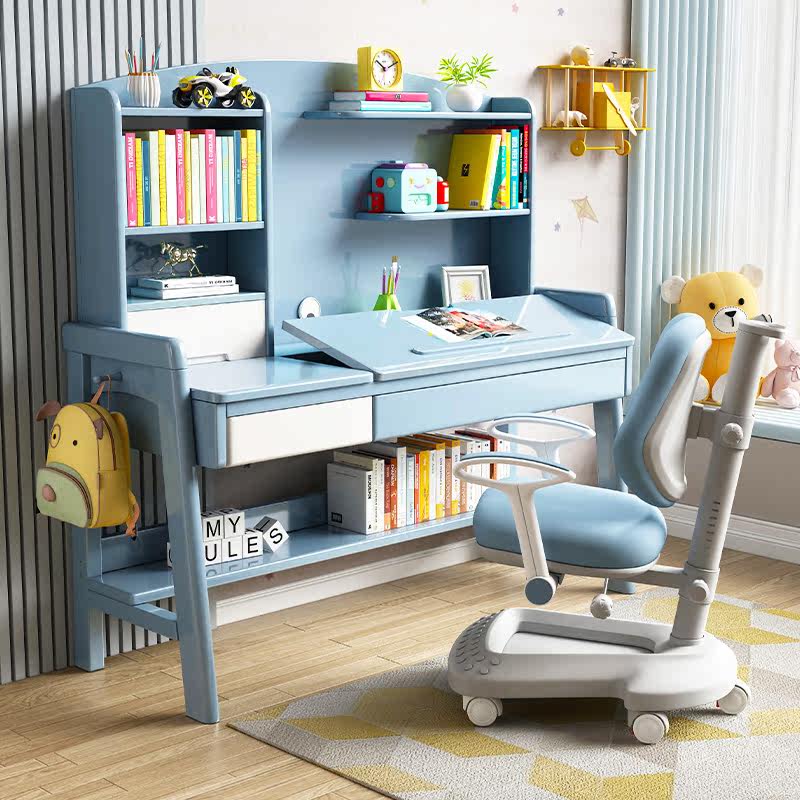 Children solid wood desk can lift home primary and secondary school students desk bedroom study table and chairs suit desktop adjustable