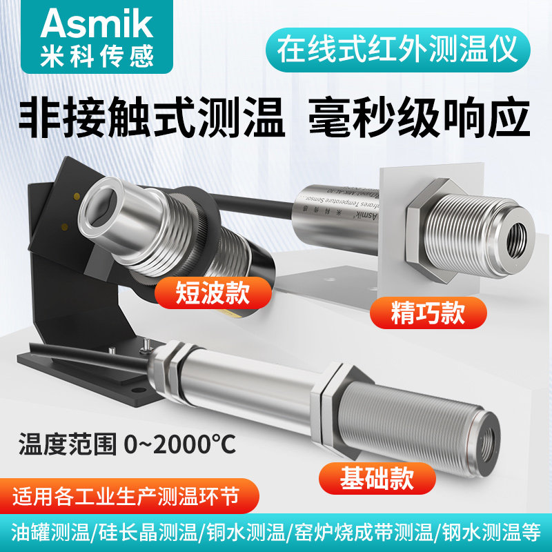 米科非接触式在线红外线测温仪4-20mA高温探头温度传感器变送器
