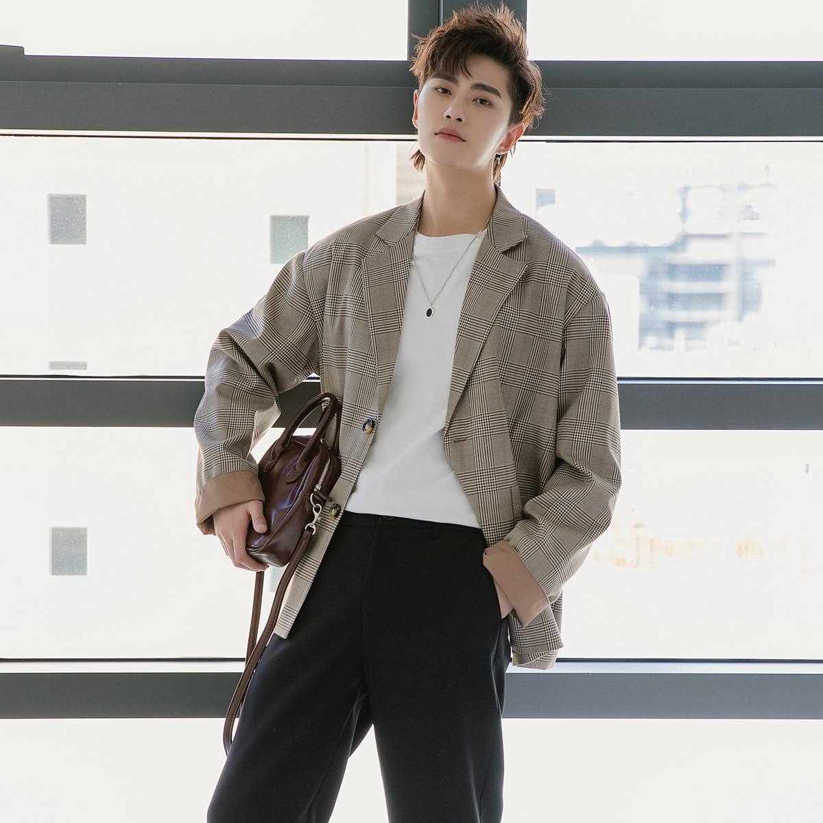 Sicily nam phiên bản Hàn Quốc của thương hiệu áo kẻ sọc retro phù hợp với áo khoác nam in lưới nam màu đỏ lỏng lẻo phù hợp với giản dị - Cao bồi shop quần áo nam