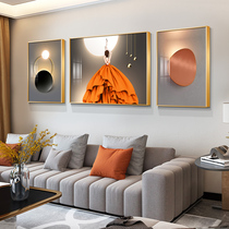 Living room decoration painting light and shadow light luxury figure murals orange beauty sofa background wall atmospheric wall painting triple hanging painting