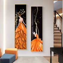 Porch decorative painting light luxury atmosphere living room aisle Crystal porcelain painting modern simple corridor Vertical mural painting figure hanging painting