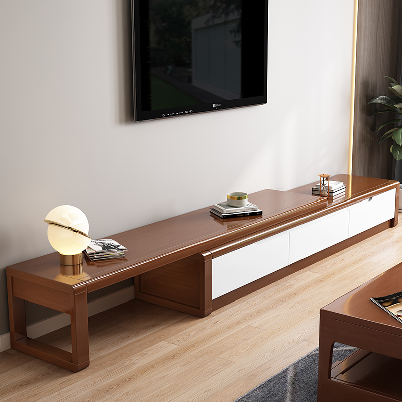 Home Solid Wood TV Cabinet tea table Composition Small family Living room telescopic minimalist TV enclosure Nordic Chinese lockers
