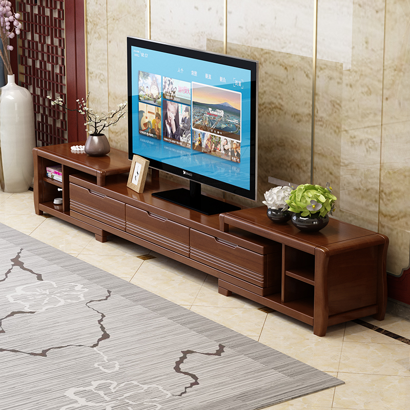 Good-looking solid wood TV cabinet can be stretched large and small apartment modern Chinese simple storage cabinet combination