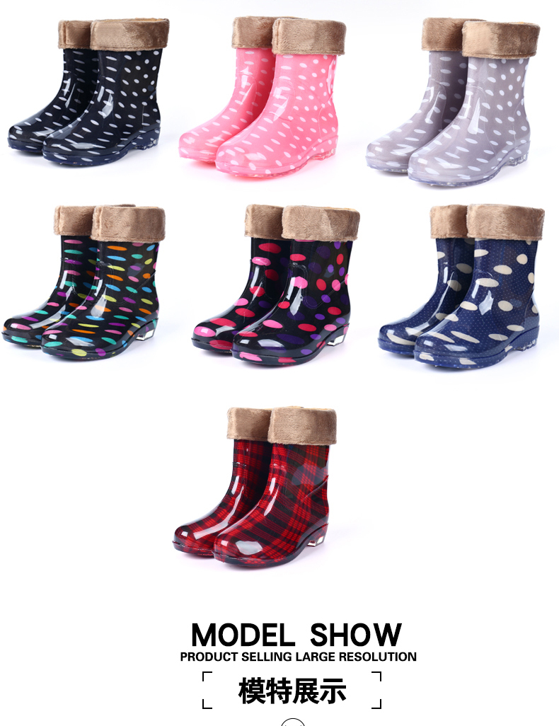 Giày cao gót nhung nữ cộng với giày đi mưa cotton ống ngắn chống thấm nước ngoài trời giày cao su chống trượt cho người lớn đặt giày ấm nước mùa đông bán bọc giày đi mưa