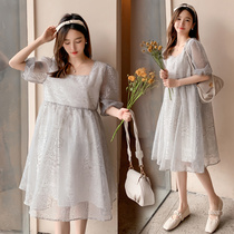 Pregnant women summer dress season new sweet tops Han edition of long soft wind high-end snow spinning dress