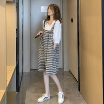 Pregnant women summer wear season large-scale loose Korean version strap with new tide new tide in long coat casual two sets