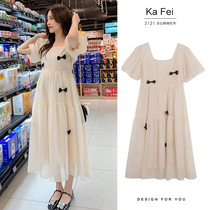 Pregnant women summer wear butterfly chiffon large code Han edition new tide French medium and long temperament loose dress
