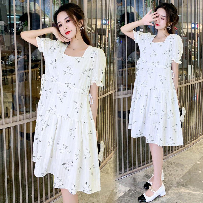 Pregnant women summer dress season breastfeeding clothes go out new sweet top floral gentle wind large size high-end dress skirt