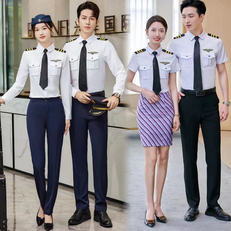 Men's and Women's Snare Drum Honor Guard Performance Uniform Set, Hna Flight Attendant Work Uniform Shirt, Student Art Exam Shirt