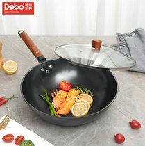 Debo deplatinum iron pot wok iron wok original iron frying pan coated wooden handle 32CM household frying pan