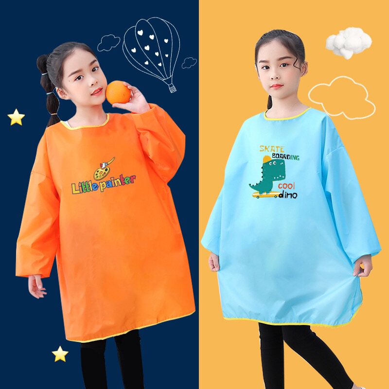 Children's painting waterproof hooded long version of the kindergarten kindergarten painting clothes long-sleeved apron can print custom logo