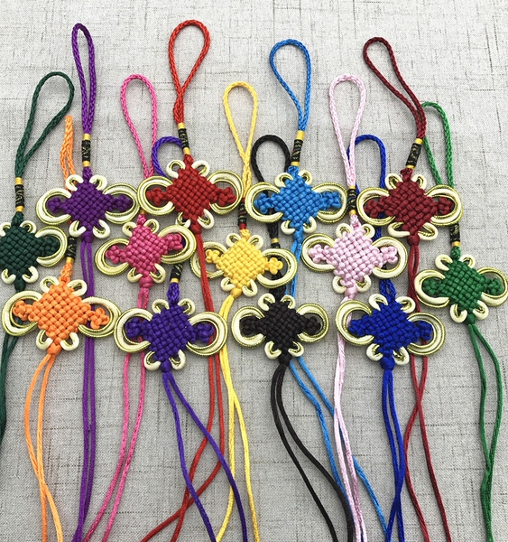 Small Chinese Knot Semi-Finished Product with 8 Gold-Edged Butterfly Knots, Handmade Tassel Pendant