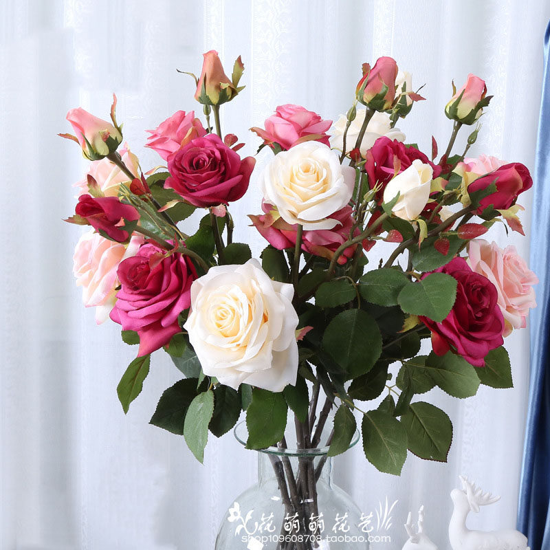 Simulation European-style roses single bunch of high-grade roses living room decoration wedding bouquet outdoor sun-resistant roses