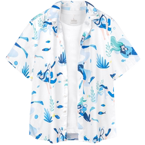 Beach shirt mens loose floral shirt vacation wear casual blouse seaside Sanya quick-drying Hawaiian style