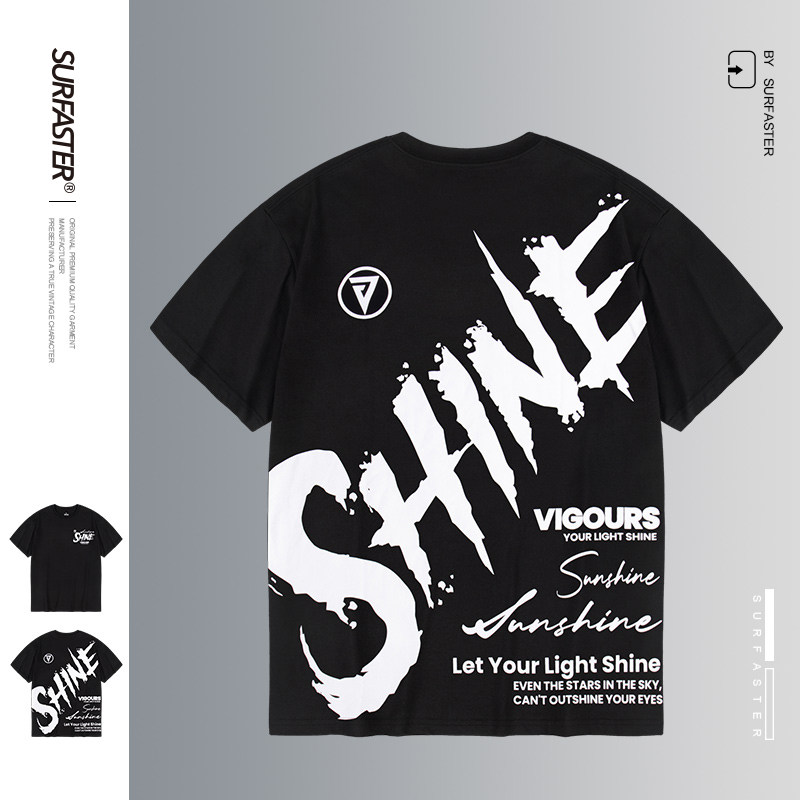 Summer T-shirt men's trend Europe and America hip hop ins beach knit print loose personality short-sleeved vacation cotton top