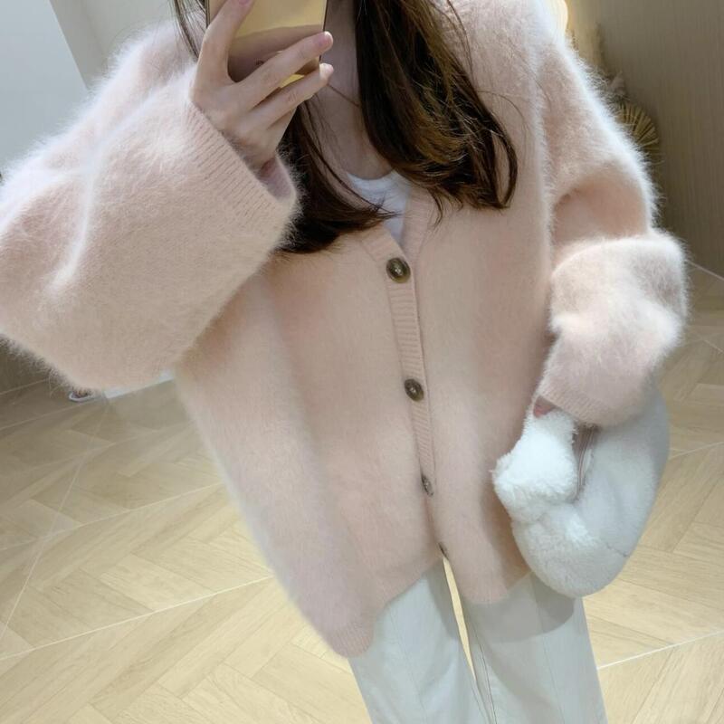 Super Flattering! Winter Vibe Sweater Coat, Mid-Length, Korean Style, V-Neck, Lazy Style, Loose and Thick