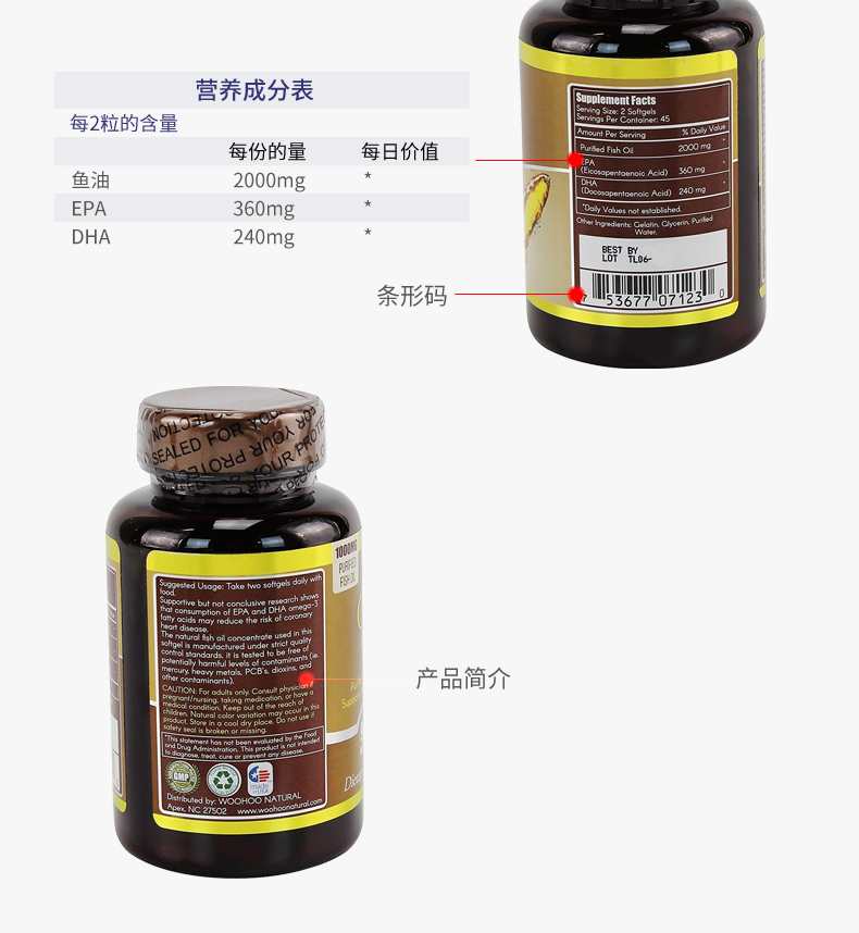 Wow tốt tự nhiên sâu biển dầu mềm viên nang Mỹ gốc Omega omega-3 sản phẩm sức khỏe dha dành cho người lớn 90 viên - Thức ăn bổ sung dinh dưỡng viên vitamin e