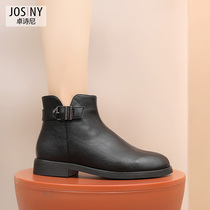 Chosney winter 2021 ankle boots for women with low heels casual all-match round head belt buckle commuter fashion boots for women