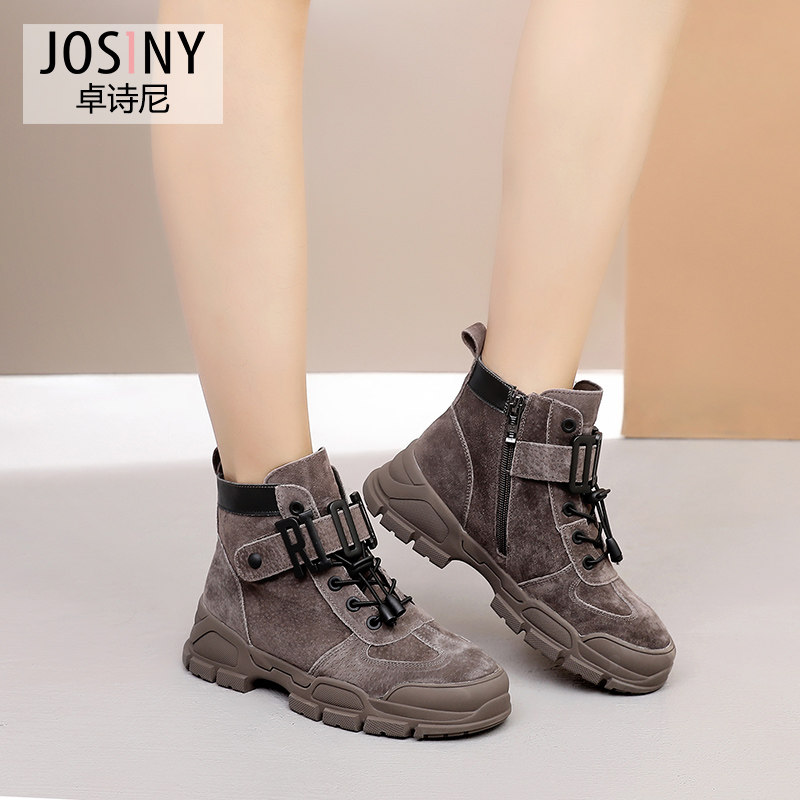 Chapels 2022 Winter boots Women's new middle heel Lacing Martin Boots Woman Thick Bottom Plus Suede Desert Boots Genuine Leather Short Boots