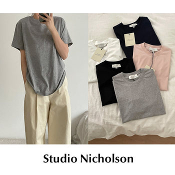 Cettce spot studio nicholson ເສື້ອຍືດຄໍແຂນສັ້ນ ແຂນສັ້ນ ສີແຂງຄລາດສິກ ເທິງ marine