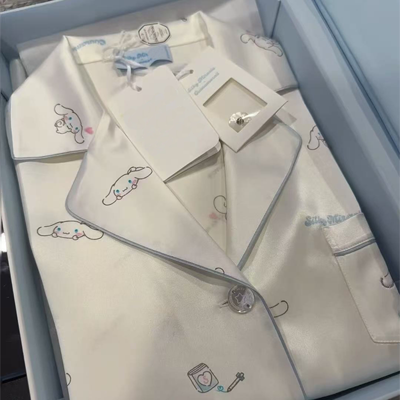 Three-Piece Set! Cinnamon Dog Silk Pajamas Co-Branded Model for Ages 20-30, Light Luxury High-End Loungewear Gift Box Set