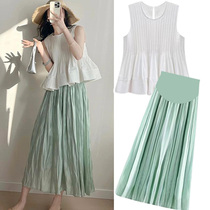 Maternity skirt summer mid-length mercerized A-line skirt temperament loose vest top women petite two-piece set