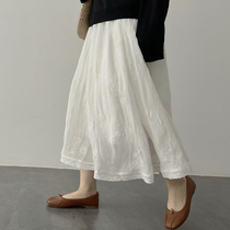 Maternity skirt spring and autumn outer wear fashionable literary fairy skirt cotton and linen embroidered A-line skirt summer mid-length skirt