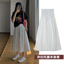 Maternity skirt summer outer wear belly-supporting A-line skirt half-length internet celebrity mid-length solid color long skirt high-waisted womens skirt