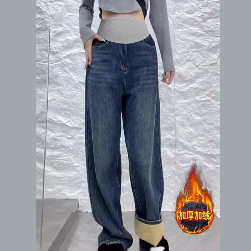Pregnant Woman Pants Autumn winter outwear jeans loose display slim straight drum Garnter thickened Toabdominal pants Lengthened Pants-Taobao