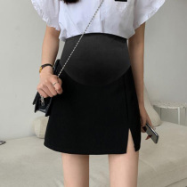 Maternity skirt summer outer wear high-waisted slit skirt spring and summer suit hip-covering skirt petite A-line skirt