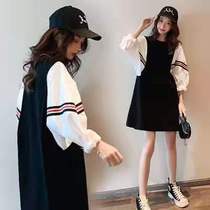 Pregnant Woman Spring Clothing Suit Out of fashion Tidal Moms Mid-to-Foreign Gas Nets Red Pregnant Women With Dress Spring And Autumn Fashion Dress