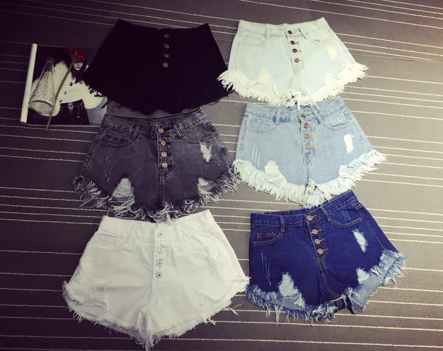 High-waisted breasted sexy ripped denim shorts for women with raw edges 2021 new summer style Korean style a-line hot pants wide-leg pants