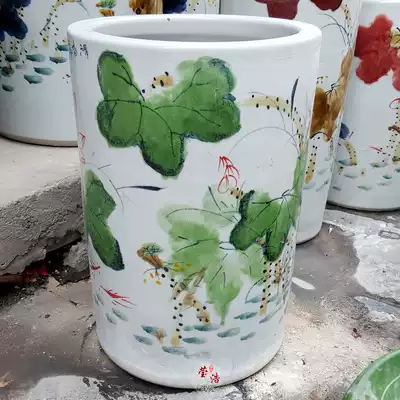 Jingdezhen ceramic hand-painted kiln change Lotus arrow barrel calligraphy and painting cylinder umbrella storage bucket floor Vase ornaments